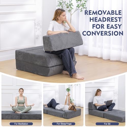 Snug Sofee Futon Sofa Bed, Convertible Sleeper Chair, Floor Mattress, Gray | ...