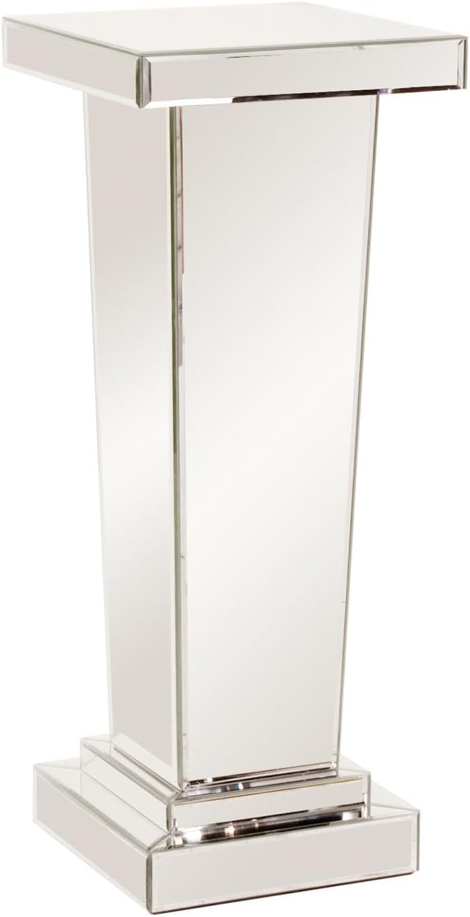 Howard Elliott Collection Tapered Mirrored Pedestal Accent Table, Elegant Modern Bed Side Style, Mirrored Finish Design, for Bedroom, Entryway or for Any Room, 15 x 15 x 36 Inch,