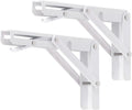 YUMORE Folding Shelf Brackets, 8 Inch Heavy Duty Collapsible Shelf Bracket, DIY L Bracket for Workbench Folding Table Hinge, Max Load: 300lb, White, 2 Pack