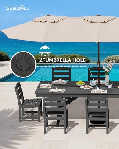 SERWALL 9Pcs 84" HDPE Outdoor Dining Set for 8 with Armless Chairs,Black