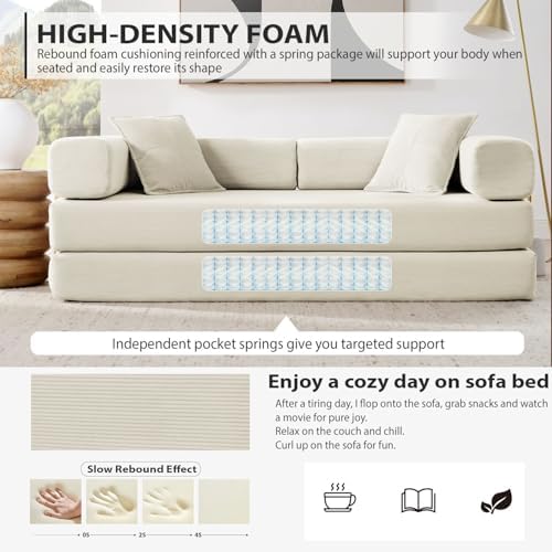 4-in-1 Folding Convertible Sofa Bed, 78 Inch Couch with Fixed-Shape Frame, Co...
