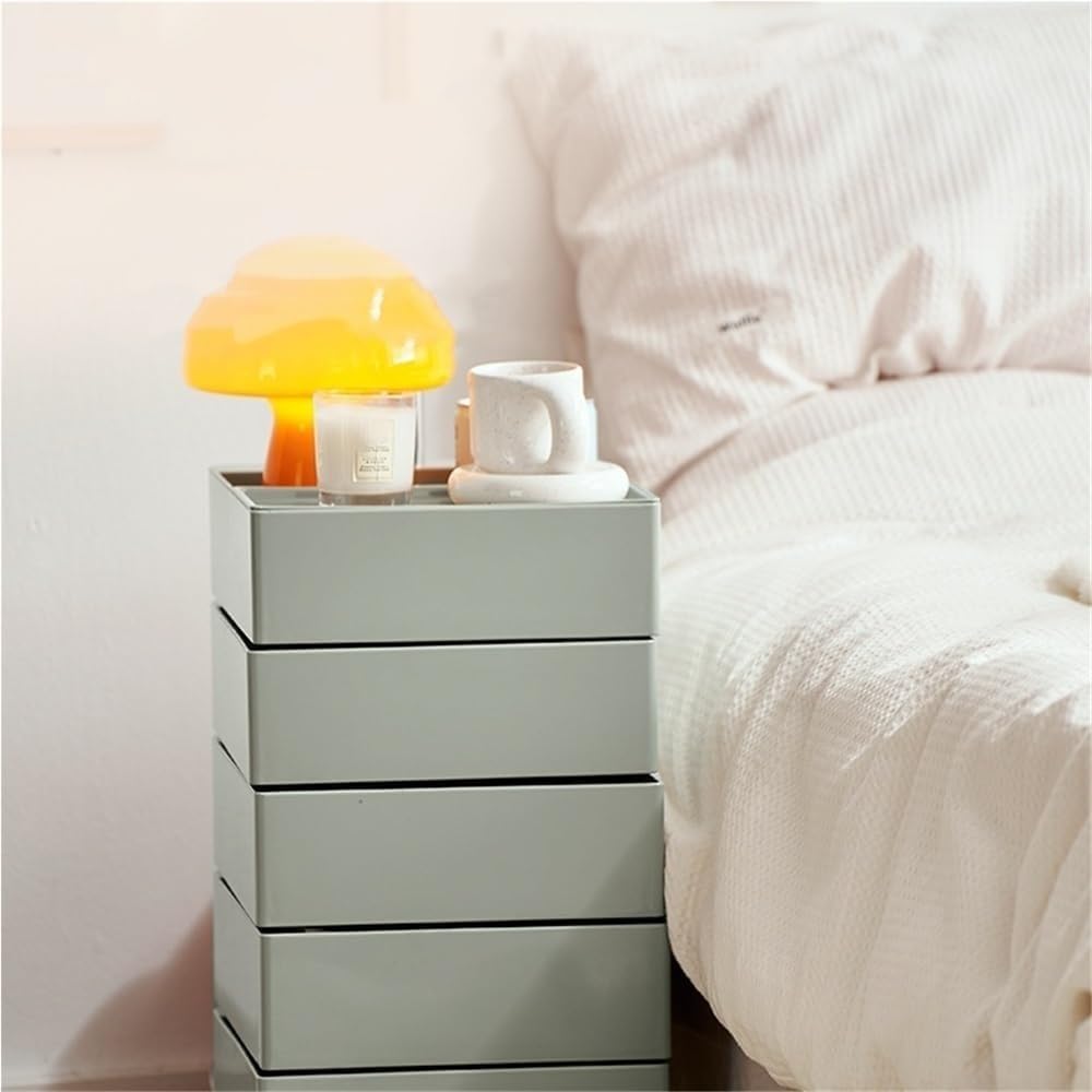 Utility Cart 360° Rotating Bedside Table Side Tables with Storage Drawer and ...