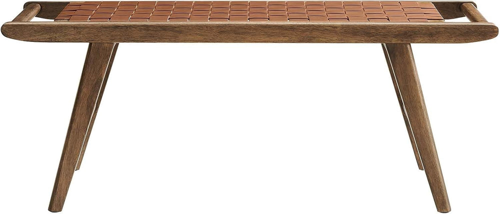 Modway Saoirse 47" Faux Leather Wood Bench in Walnut Brown