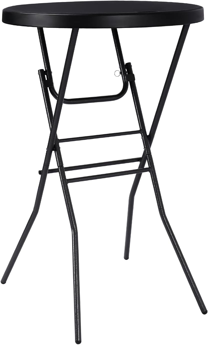 pollilar Cocktail Table 28in Portable Folding Bar Height Table, Compact Round...