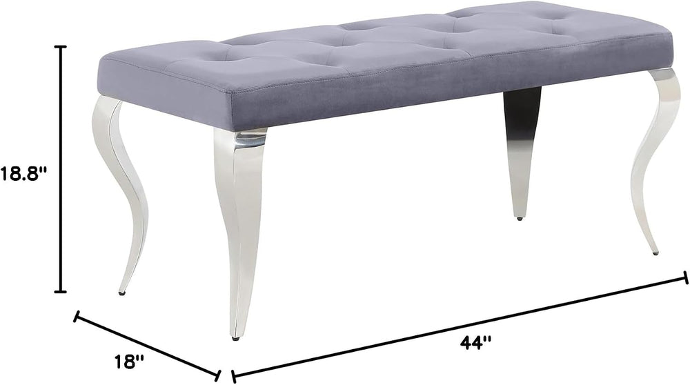 AUZ Grey Velvet Upholstered Bench with Gorgeous Silver Mirrored Curved Legs |...