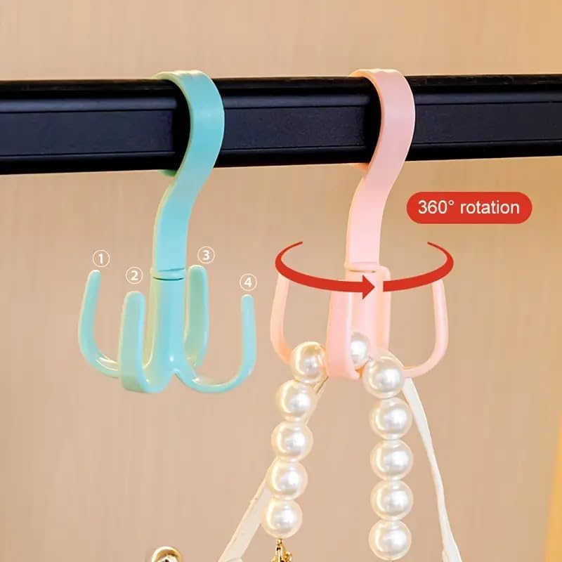 2Pcs Belt Hanger, 360-Degree Rotatable Four-Claw Hook, Closet Clothes Hangers, Belt Scarf Tie Rack Holder for Handbags(Pink, Green)
