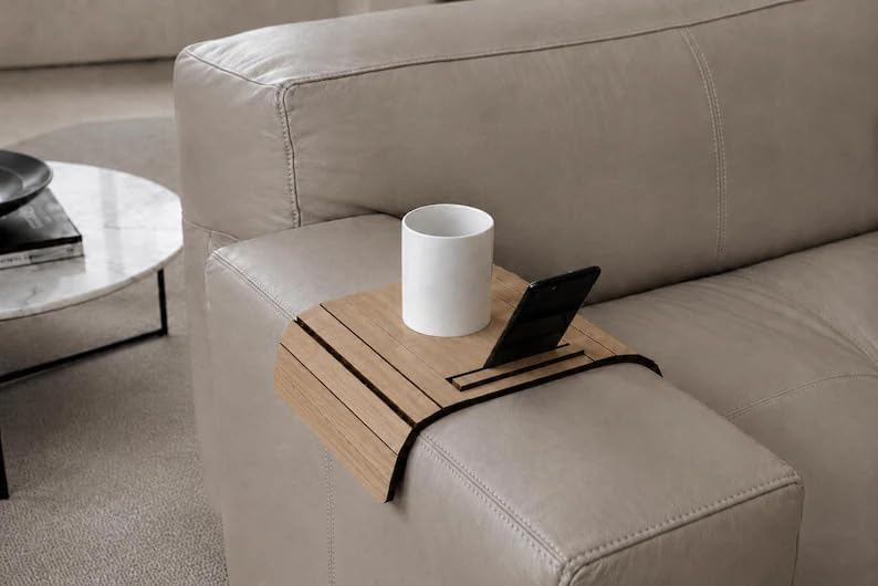 Red Foldable Sofa Armrest Tray Table, Multifunctional Couch Cup Holder with P...