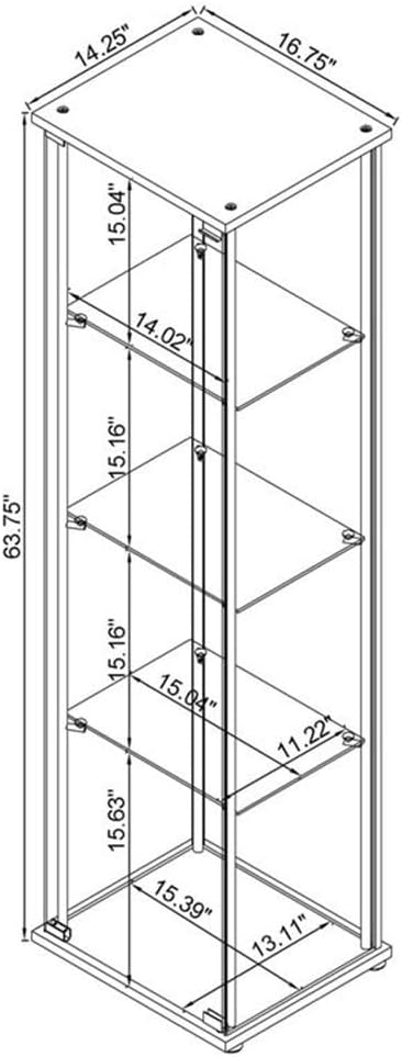 BOWERY HILL 4 Shelf Glass Display Case Cabinet with Chrome Support Beams and ...