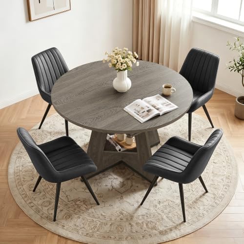 Miereirl Extendable Dining Table Set for 4-6, 47.24"-63" Round to O...