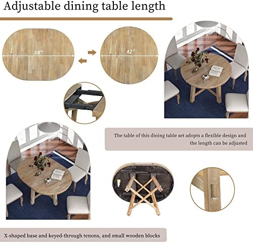 Harper & Bright Designs 5-Piece Farmhouse Extendable Round Dining Table a...