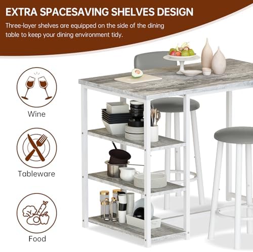 Recaceik Pub Dining Table Set for 2, Table and Bar Stools with 3 Storage Shel...
