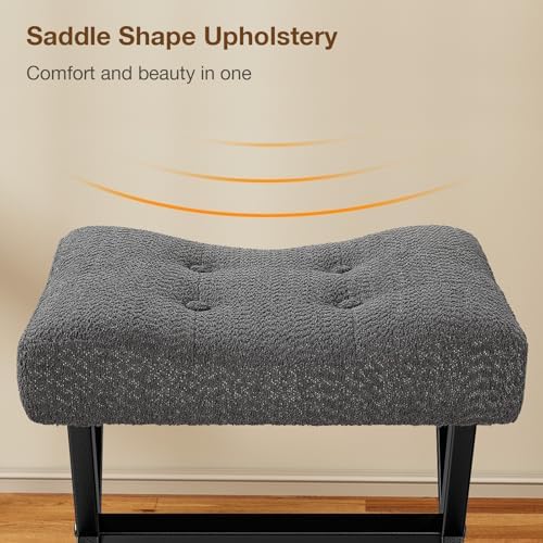 Memobarco 18-Inch Large Vanity Stool Chair, Gray Makeup Stool | Teddy Flannel...