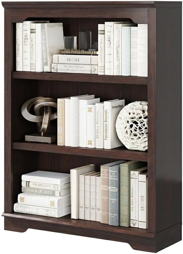HIFYOBRO 3 Tier Sturdy Bookshelf, 42" Tall Wooden Bookcase, Cherry