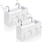 2Pcs Beside Caddy Storage Organizer, Hanging Bag Holder with Pockets for Bedroom, Loft Bed Tent, Bed Curtain, Top Bunk bed Shelf Accessories Bedside Caddy 3-pocket (White-2pcs)