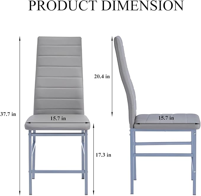 PU Dining Chairs Set of 4, Modern Kitchen & Dining Room Chairs Faux Leather Upholstered Dinner Chairs with Metal Legs for Small Space (Gray, Crossbar)