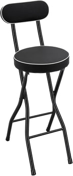 2 Pcs Folding Stool,Cushioned Padded Foldable Stools, Portable Bar Chairs with Back,Black