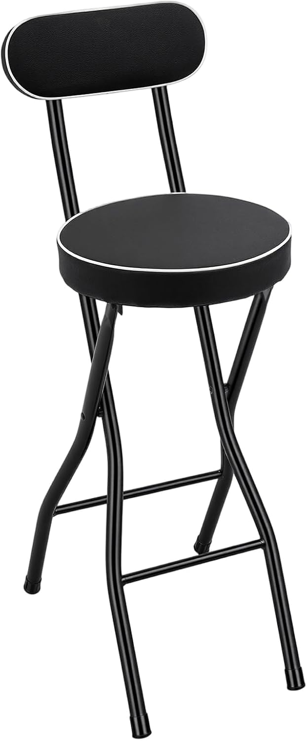 2 Pcs Folding Stool,Cushioned Padded Foldable Stools, Portable Bar Chairs with Back,Black