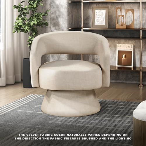 Lexicon Swivel Accent Chair, Modern Velvet Round Barrel Chair, Taupe | Swivel...