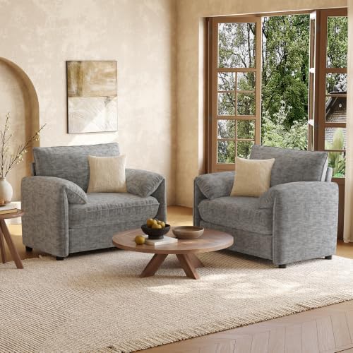 ONBRILL Oversized Accent Chair, 41 Inch Chenille Fabric Armchair, Grey