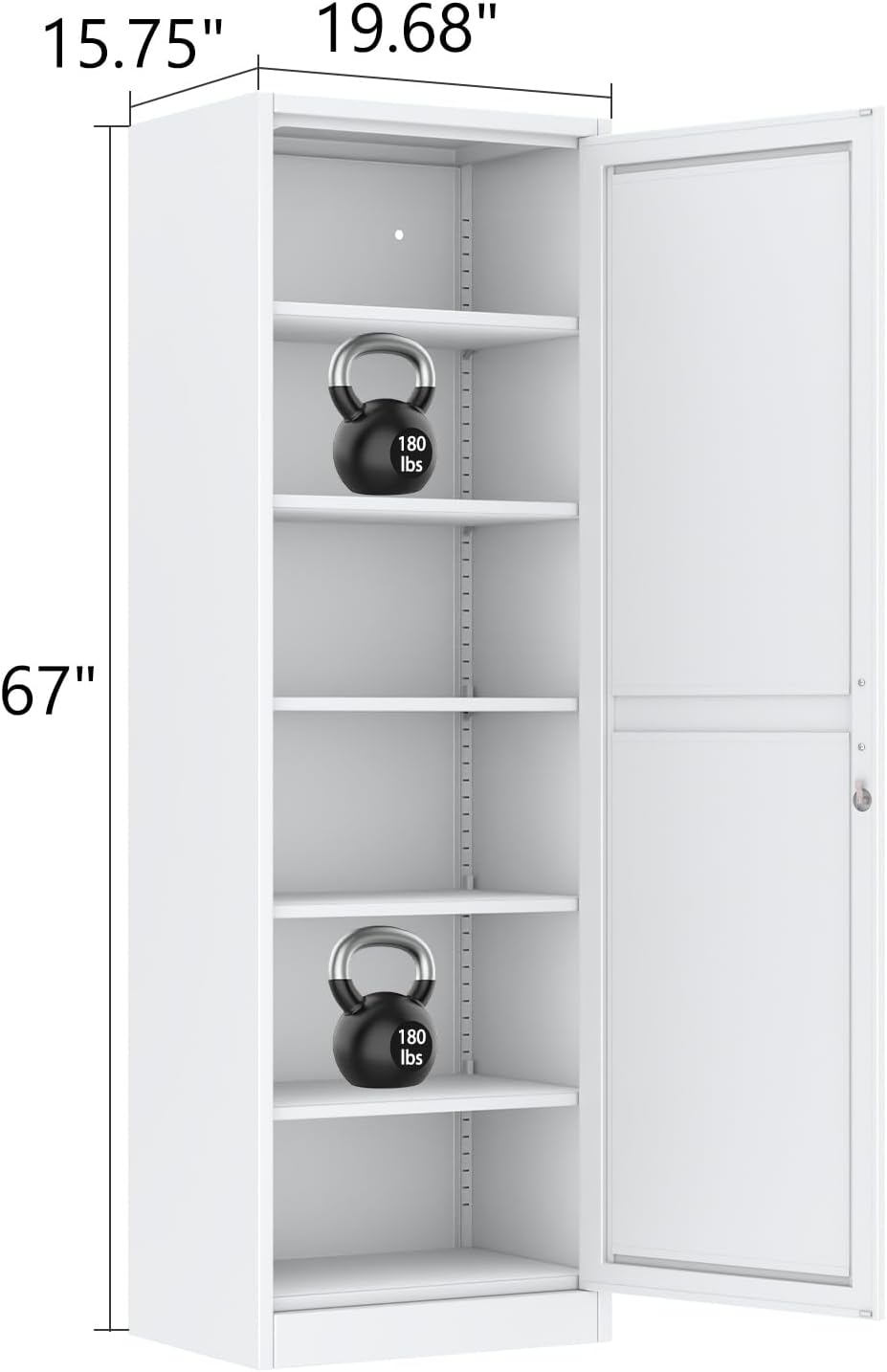 Metal Narrow Pantry Cabinet with Doors and Shleves, 67" H Tall Locker Ca...