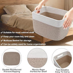 3 Pack Woven Baskets,Storage Baskets for Shelves with Handles | 13.5"×11"×9.5" Closet Baskets, Nursery Organizer for Toys Towels Books, Storage Bin for Living Room Bedroom (White&Brown)