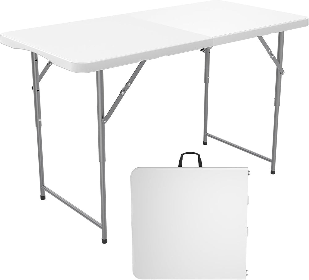 Garvee 4ft Folding Table HDPE Foldable Table with Carrying Handle 3 Adjustabl...