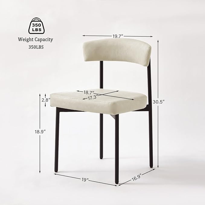 Beige Faux Leather Dining Chairs Set of 2, Armless Upholstered Kitchen Chair,Modern Dining Room Chair with Curved Backrest