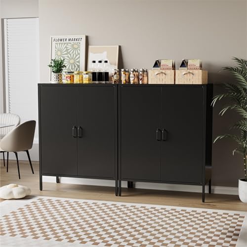 COFaR Black Metal Storage Cabinet, 40” Industrial Kitchen Organizer & Buf...