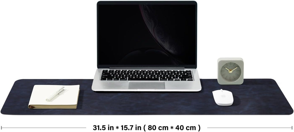Distressed Leather Desk Mat - Non-Slip PU Desk Pad for Office and Home - Desk Organization and Accessories - Ideal for Large Mouse Pad and Desk Mats on Top of Desks(Navy Blue,31.5"x 15.7")