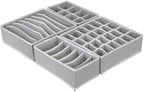 4 Piece Drawer Organiser,Collapsible Non-Woven Sorting Box,Closet Divider For Underwear,Socks,Bras,Ties (Grey)