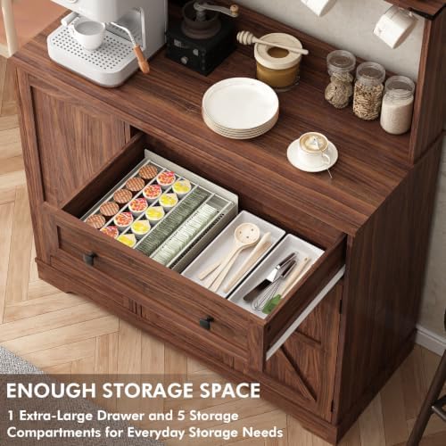 Wnutrees Farmhouse Coffee Bar Cabinet with Drawer, Kitchen Hutch Sideboard