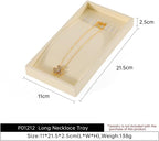 Dark Blue Jewelry Display Tray Ring Necklace Earring Bangle Organizer Multifunctional Storage Case for Jewelry Showcase (Long Necklace Tray(beige))