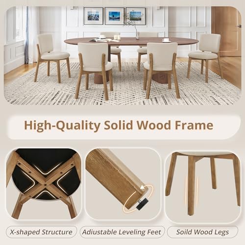 LUE BONA Linen Farmhouse Dining Chairs Set of 4, Natural Wood Leg | Comfortab...