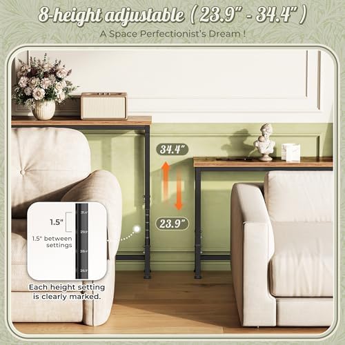 Huuger 110.2 Inch Sofa Table with Power Outlets, Skinny Behind Couch Table | ...
