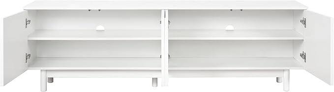 ON-TREND Graceful TV Stand with Arch Cabinets for TVs Up to 78'', Minimalist Entertainment Center with Solid Wood Legs, Practical Media Console with Adjustable Shelves for Living Room, White