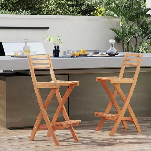 Tangkula Patio Folding Barstool, Outdoor Portable High Top Acacia Wood Bar He...