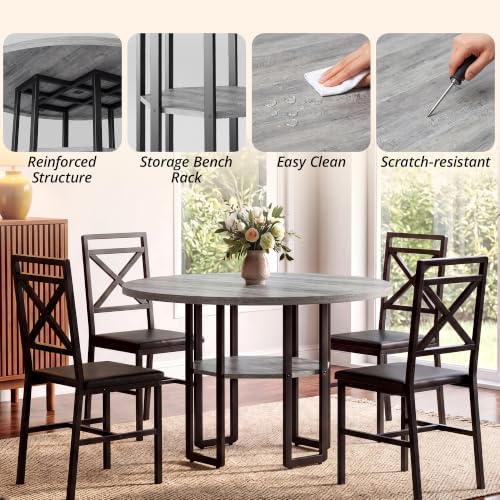 IRONCK Dining Table Set for 4, 47.2 inch Round Kitchen Table and 4 Chairs