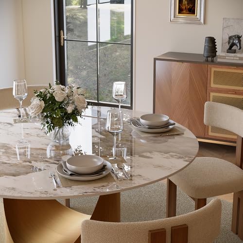 POVISON Round Pandora Dining Table for 4, 47" Sintered Stone Tabletop Di...