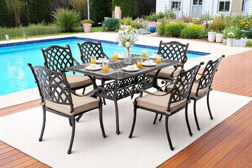 𝗔𝗶𝗹𝗶𝘀𝗺𝗮𝗶𝗹 7 Piece Outdoor Dining Set Cast Aluminum Retro Patio Dining Set for...