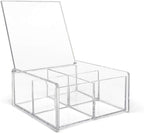 Isaac Jacobs 4-Compartment Square Clear Acrylic Organizer with Lid (5.75" L x 5.75" W x 2.75" H), Multi-Sectional Tray, Stackable, Storage Solution for School, Craft, Office Supplies, Kitchen & More