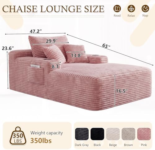 65" Oversized Chaise Lounge Chair Indoor, Chaise Lounge Chair with Cup H...