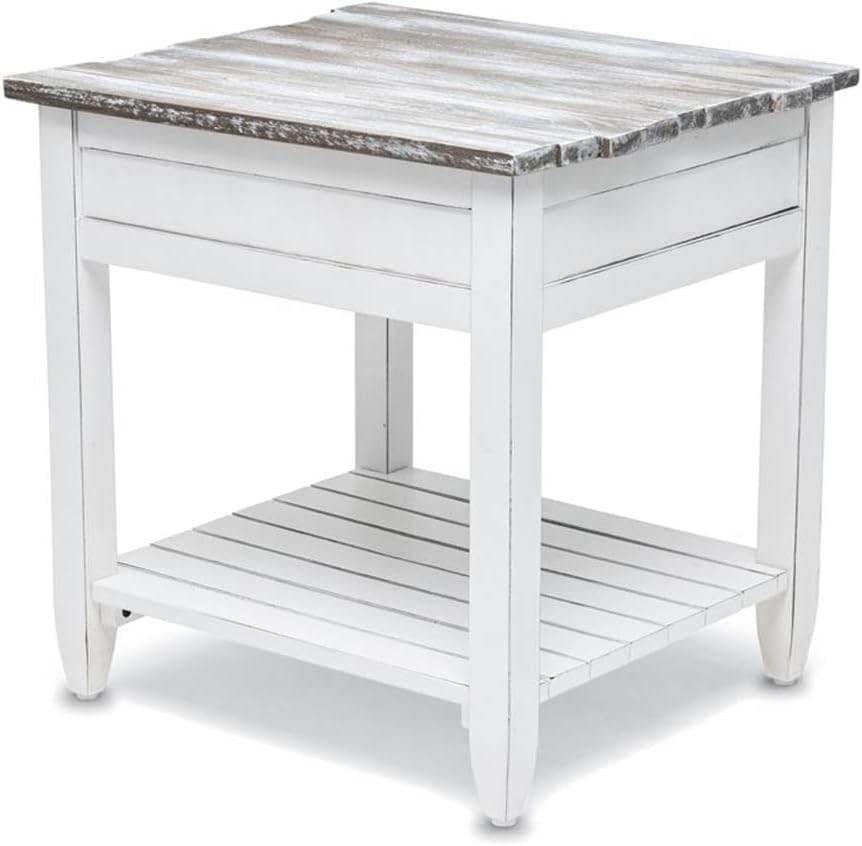 Pemberly Row Contemporary Wood End Table with Drawer, White/Gray Finish, 24&q...