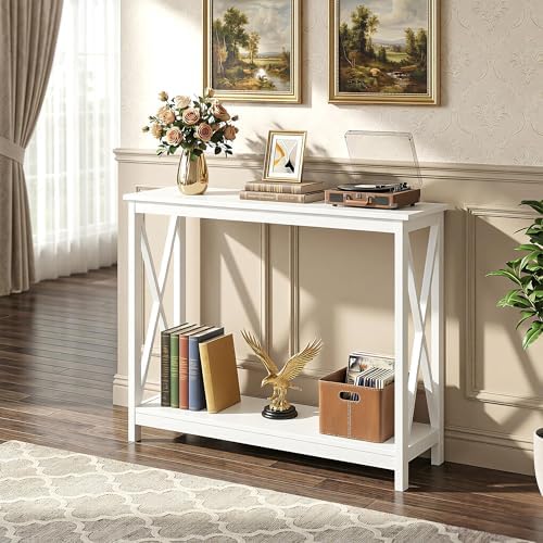 SUPER DEAL Console Table 39.5”, 2-Tier Narrow Sofa Side Table with Storage Sh...