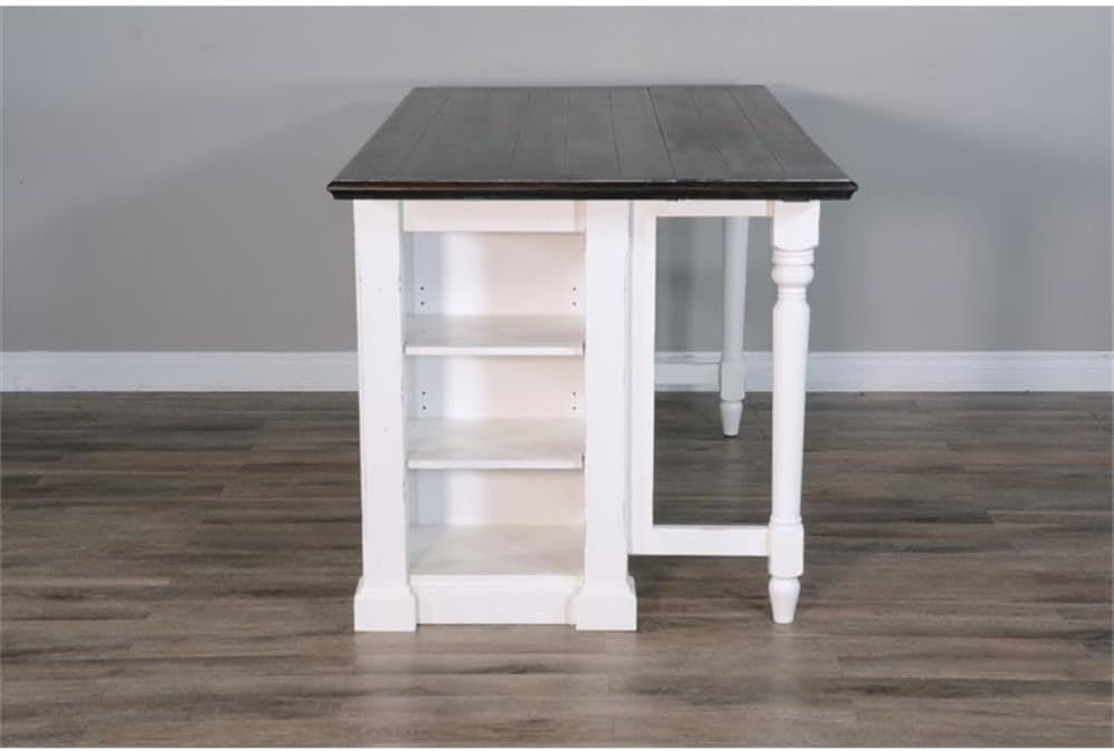 Pemberly Row 71.5" x 38" Farmhouse Wood Kitchen Island with Adjustable Shelves, Ample Storage Space, in White & Dark Brown Finish