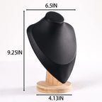 Coward 3D PU Leather Necklace Display Bamboo Chain Jewelry Model Bust Stand(black pu, 9.2")