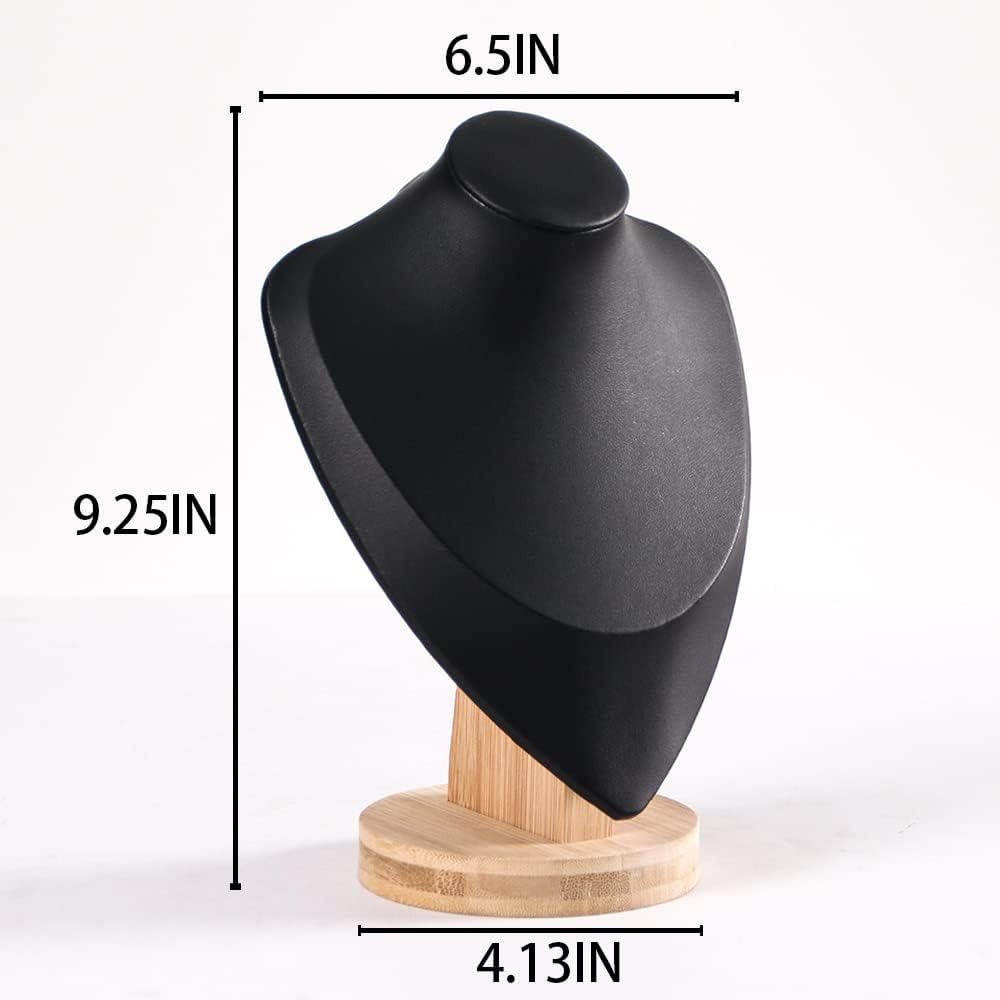 Coward 3D PU Leather Necklace Display Bamboo Chain Jewelry Model Bust Stand(black pu, 9.2")