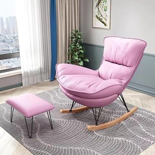 Rocking Chair with High Rest and Footstool, Reclining Glider Chair for Living...