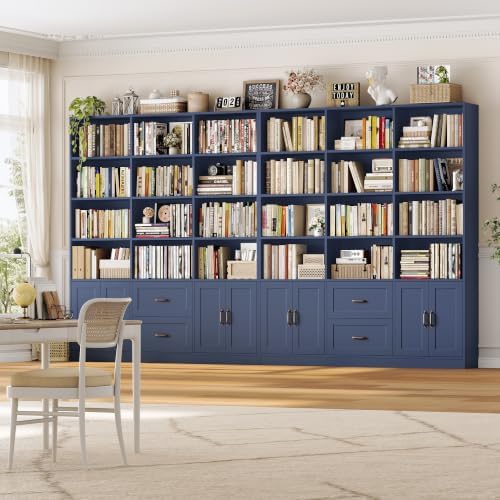 HOSTACK 71" Tall Triple Wide Bookshelf with Storage Drawers & Doors,...