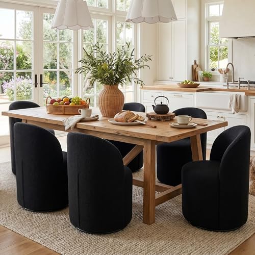 HNY Upholstered Swivel Dining Chairs Set of 6, Mid Century Modern Kitchen Rou...