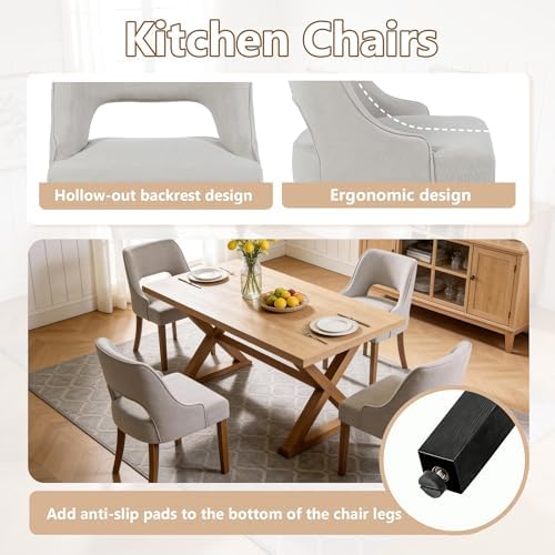 ClinQ Wooden Dining Chairs Set of 6, Modern Fabric Upholstered Kitchen Chairs...